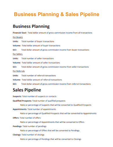 sample business planning sales pipeline template