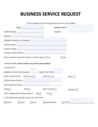 sample business service request template