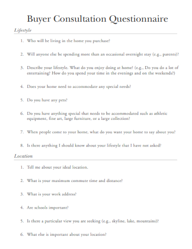 sample buyer consultation questionnaire template