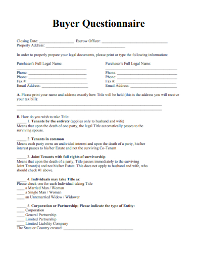 sample buyer questionnaire basic template