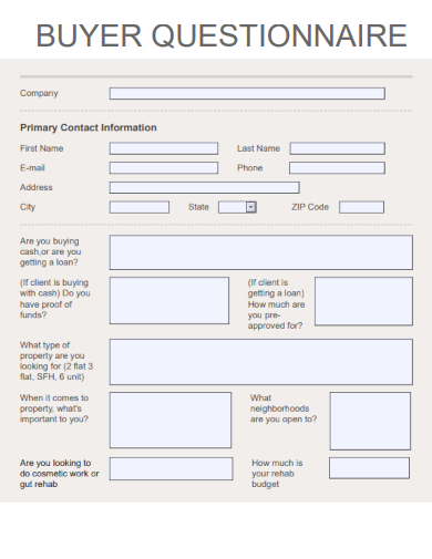 sample buyer questionnaire editable template