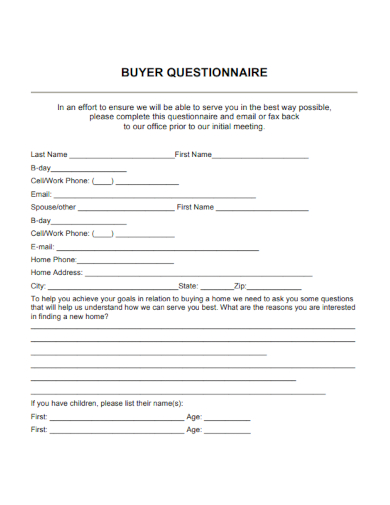 sample buyer questionnaire format template
