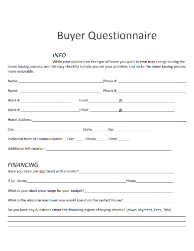 sample buyer questionnaire info template