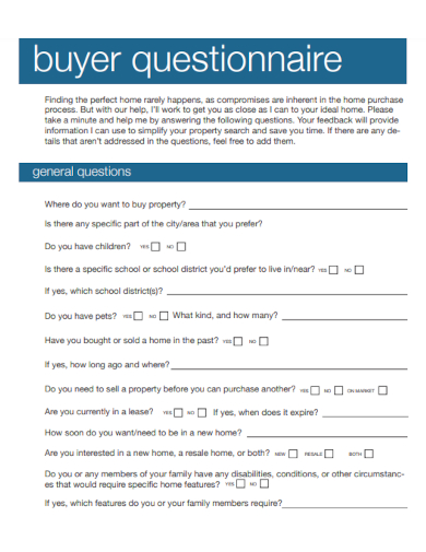 sample buyer questionnaire printable template