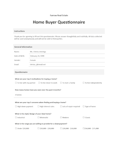 sample buyer questionnaire template