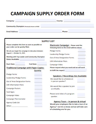 sample campaign supply order form template