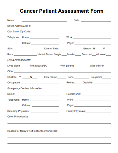 sample cancer patient assessment form template