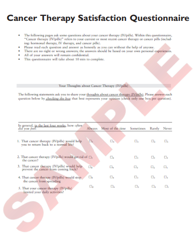 sample cancer therapy satisfaction questionnaire template