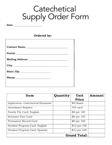 sample catechetical supply order form template