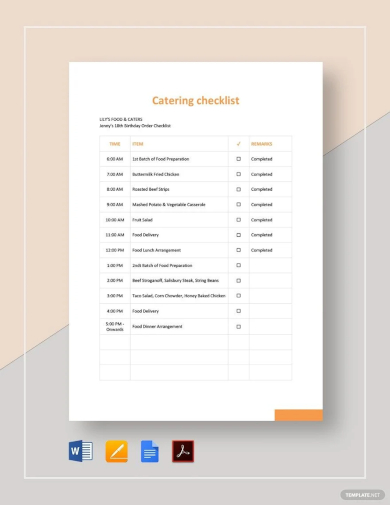 sample catering checklist template