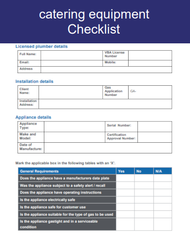 sample catering equipment checklist template