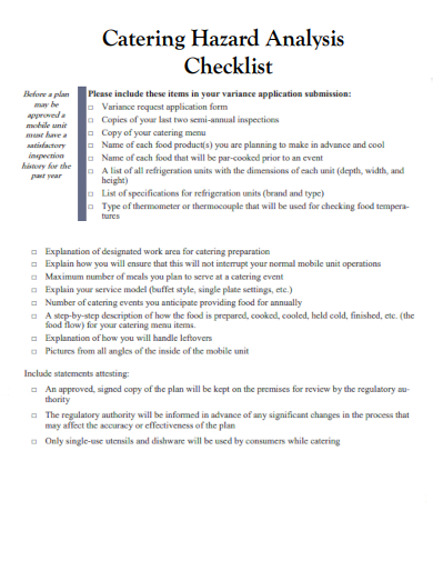 sample catering hazard analysis checklist template