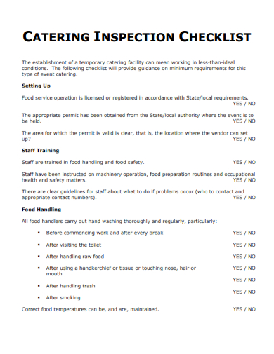 sample catering inspection checklist template