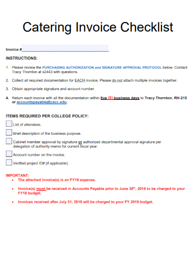 sample catering invoice checklist template