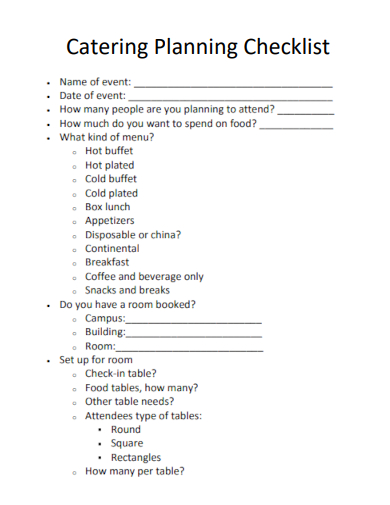 sample catering planning checklist template