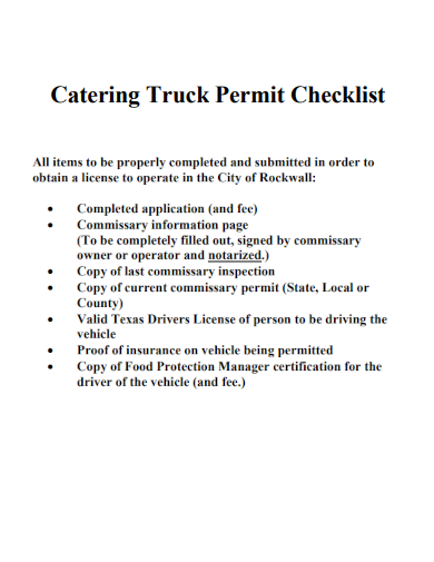 sample catering truck permit checklist template