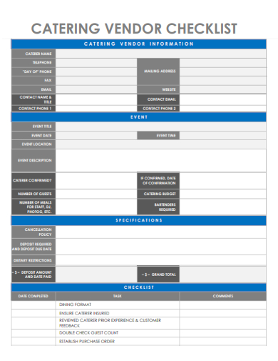 sample catering vendor checklist template