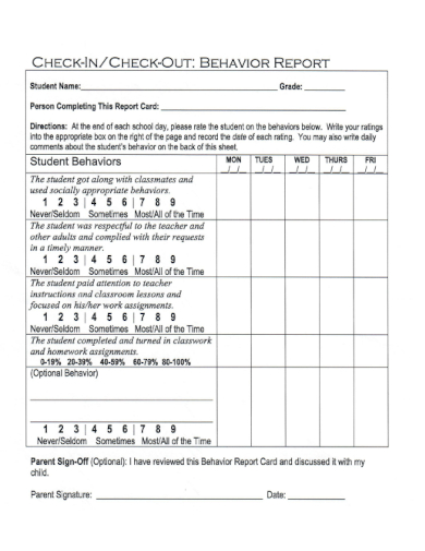 sample check in out behavior report template