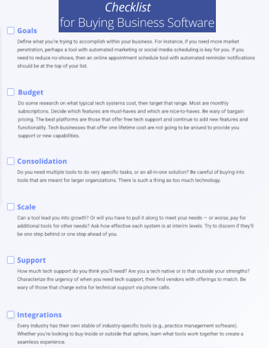 sample checklist for buying business software template
