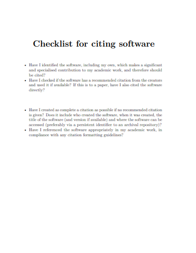 sample checklist for citing software template