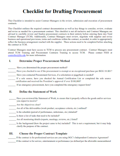 sample checklist for drafting procurement template