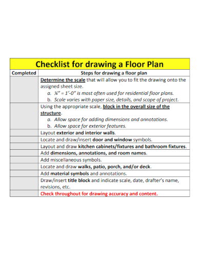 sample checklist for drawing a floor plan template