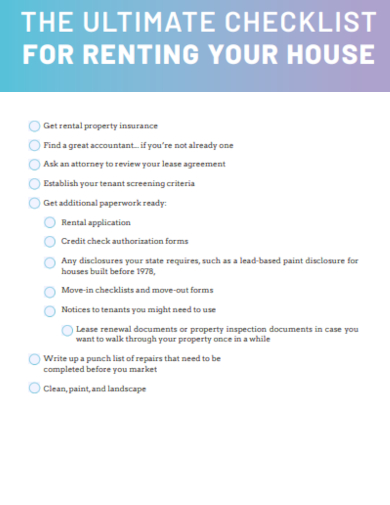 sample checklist for renting house template