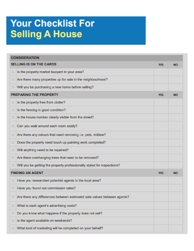 sample checklist for selling a house template
