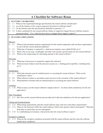 sample checklist for software reuse template