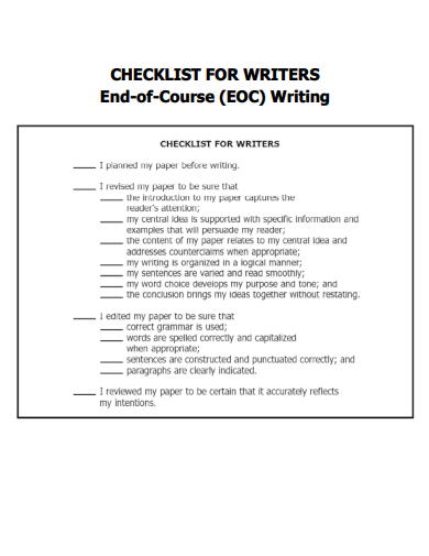 sample checklist for writers eoc writing template