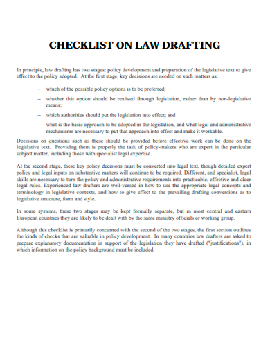 sample checklist on law drafting template