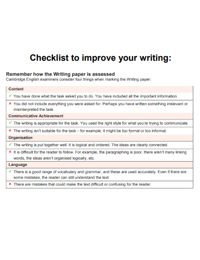 sample checklist to improve your writing template