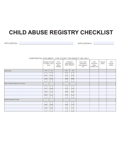 sample child abuse registry checklist template