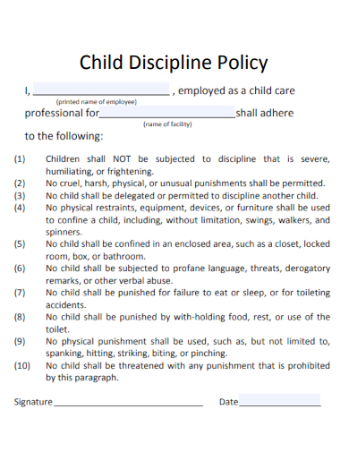 sample child discipline policy form template