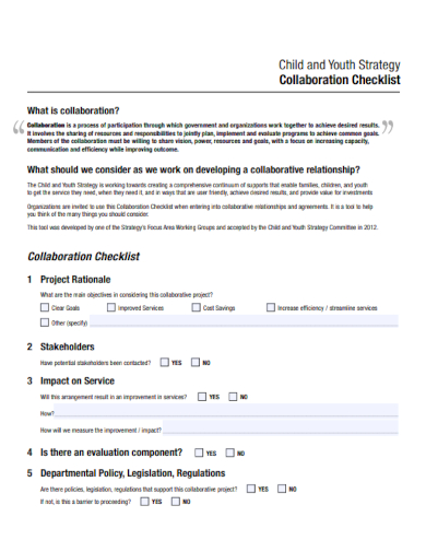 sample child and youth strategy collaboration checklist template