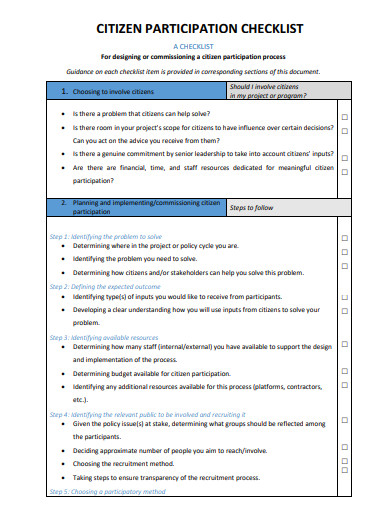 sample citizen participation checklist template