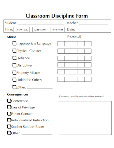 sample classroom discipline form template
