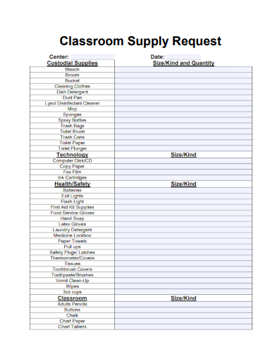 sample classroom supply request template