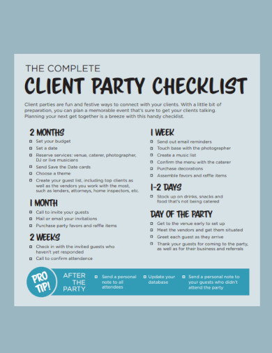 sample client party checklist template