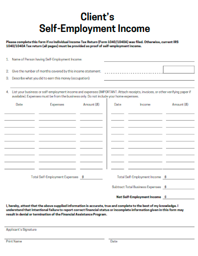 sample clients self employment income template