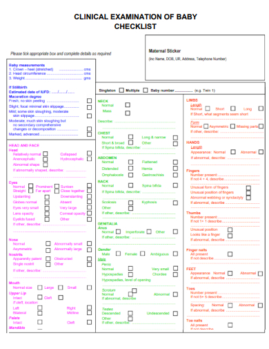 sample clinical examination of baby checklist template