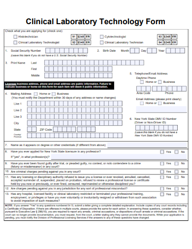 sample clinical laboratory technology form template