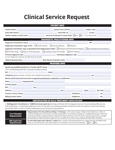 sample clinical service request template