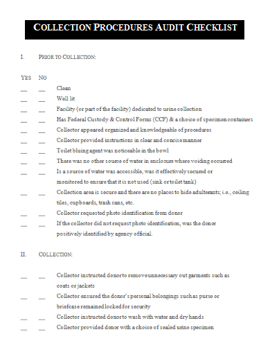 sample collection procedure audit checklist template