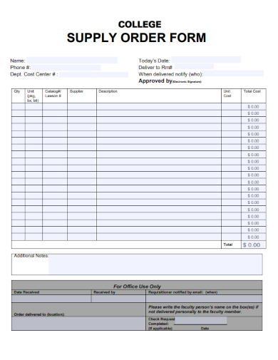 sample college supply order form template