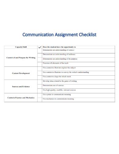 sample communication assignment checklist template