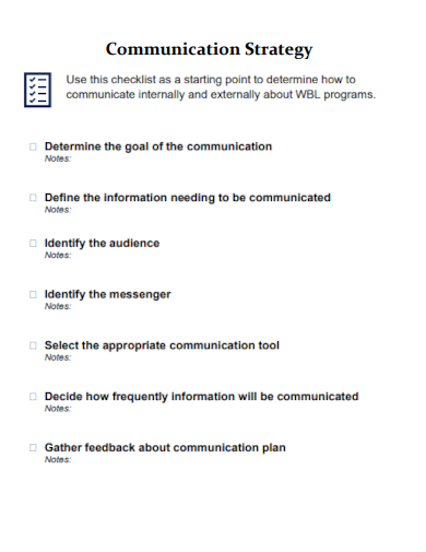 sample communication strategy checklist template