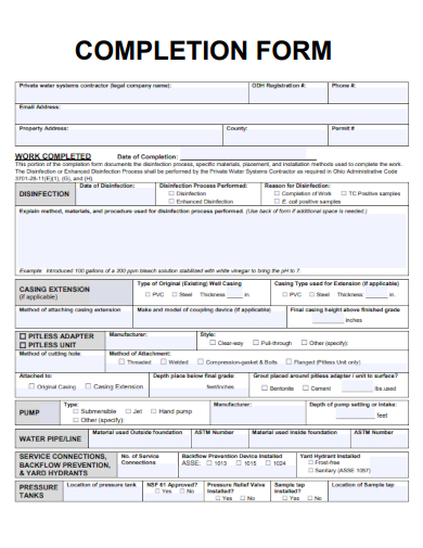 sample completion form blank template
