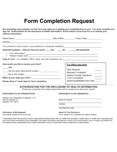sample completion request form template