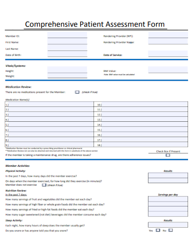 sample comprehensive patient assessment form template